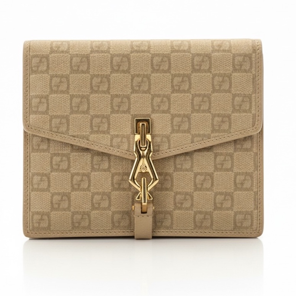 Gucci Vintage Tan Monogram Suede and Leather Bifold Wallet - Picture 2 of 16